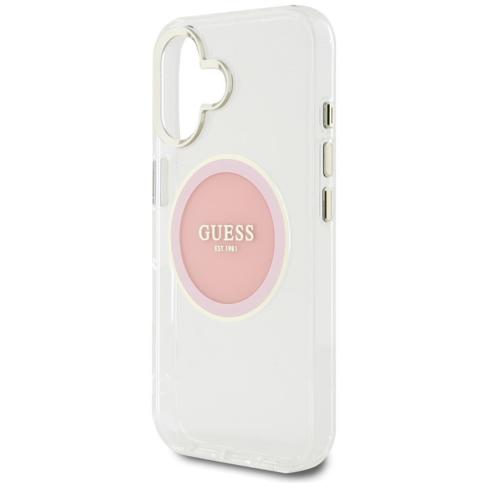 MagSafe-deksel for Apple iPhone 16, Guess, IML Metal Colored Circle, Rosa