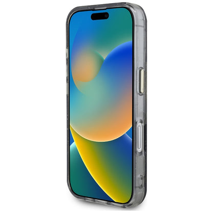 MagSafe-deksel for Apple iPhone 16, Guess, IML Metal Glitter Flowers Triangle, Svart