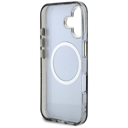 MagSafe-deksel for Apple iPhone 16, Guess, IML Metal Glitter Flowers Triangle, Svart