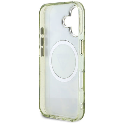 MagSafe-deksel for Apple iPhone 16, Guess, IML Metal Glitter Flowers Triangle, Grønn