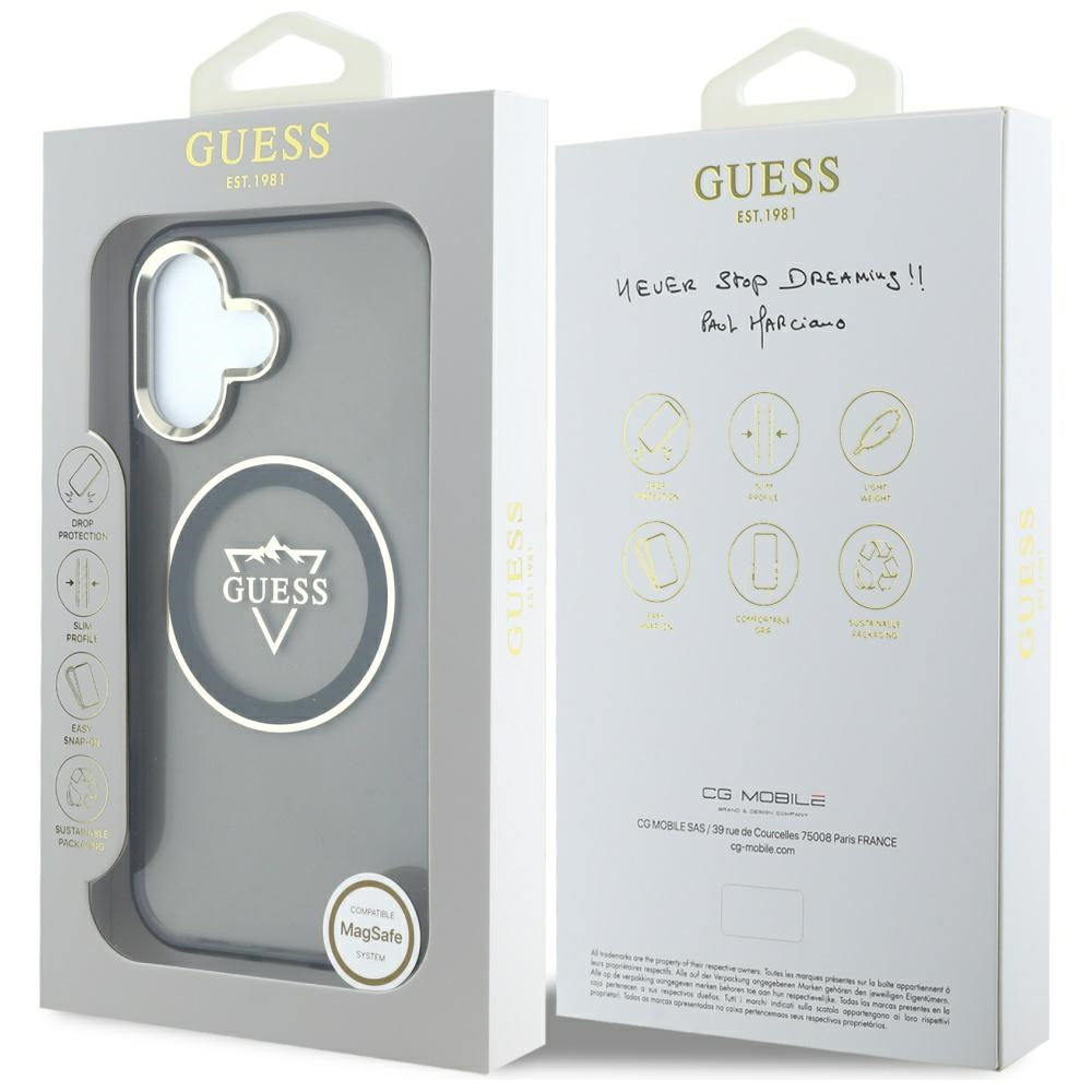 MagSafe-deksel for Apple iPhone 16, Guess, IML Metal Mountain Logo, Svart