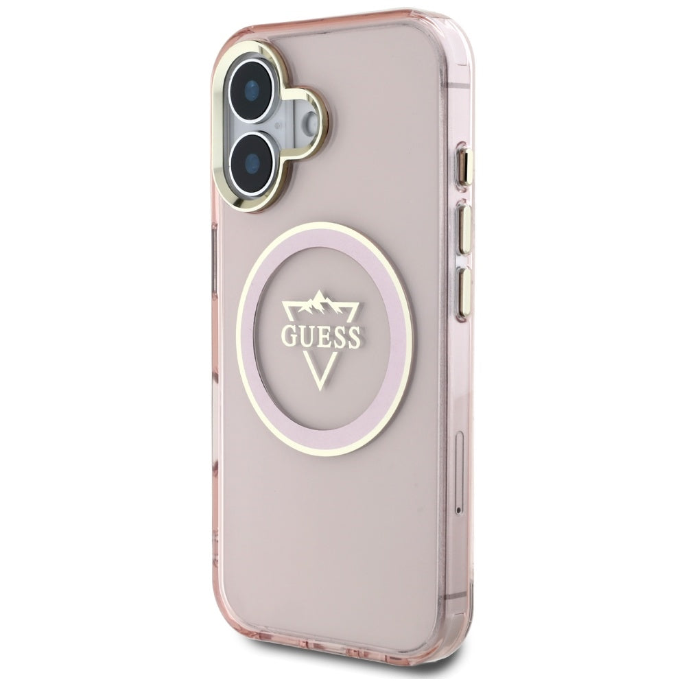 MagSafe-deksel for Apple iPhone 16, Guess, IML Metal Mountain Logo, Rosa