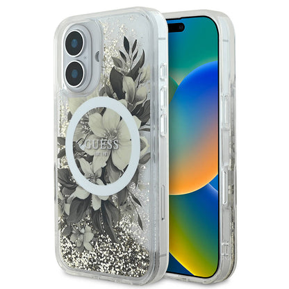 MagSafe-deksel for Apple iPhone 16, Guess, Liquid Glitter Flower, Beige