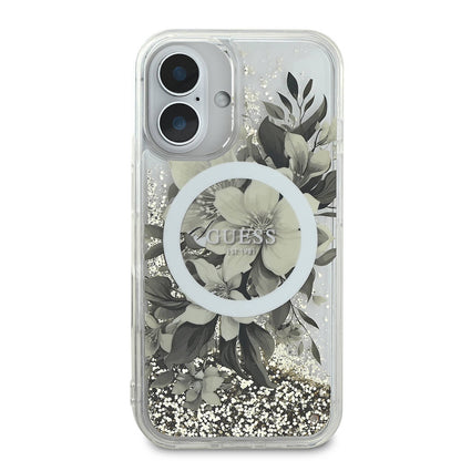 MagSafe-deksel for Apple iPhone 16, Guess, Liquid Glitter Flower, Beige