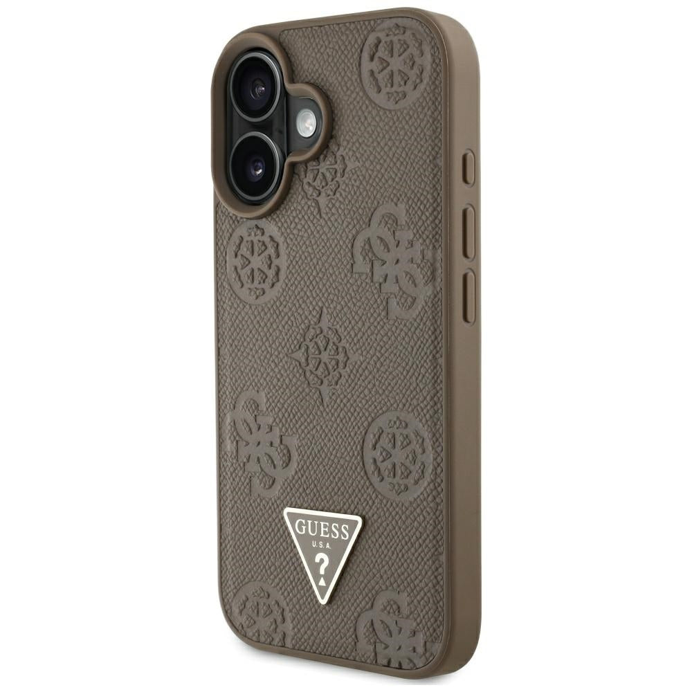 MagSafe-deksel for Apple iPhone 16, Guess, Peony Grained Hot Stamp Triangle, Brun