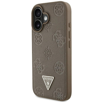 MagSafe-deksel for Apple iPhone 16, Guess, Peony Grained Hot Stamp Triangle, Brun