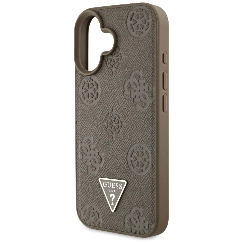 MagSafe-deksel for Apple iPhone 16, Guess, Peony Grained Hot Stamp Triangle, Brun