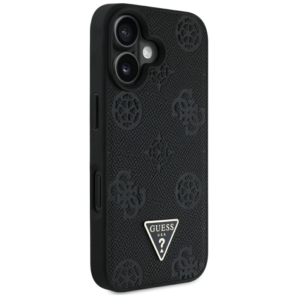 MagSafe-deksel for Apple iPhone 16, Guess, Peony Grained Hot Stamp Triangle, Svart