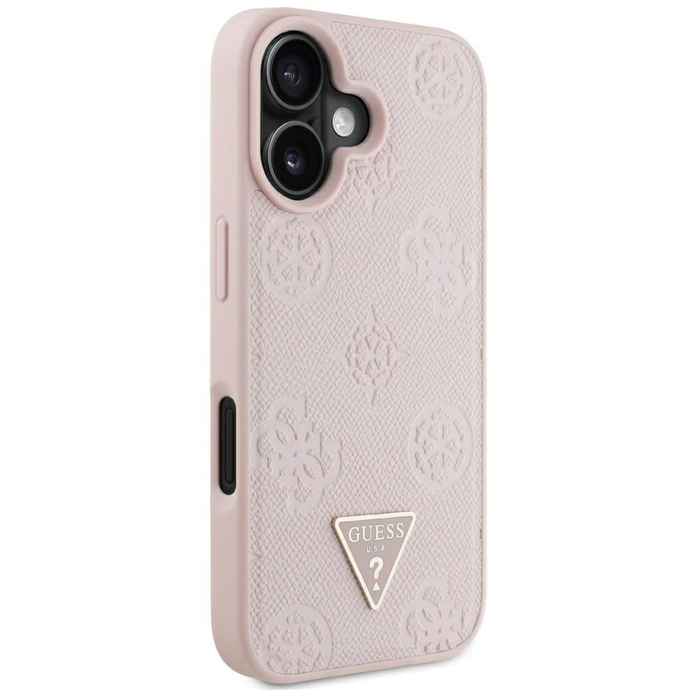 MagSafe-deksel for Apple iPhone 16, Guess, Peony Grained Hot Stamp Triangle, Rosa