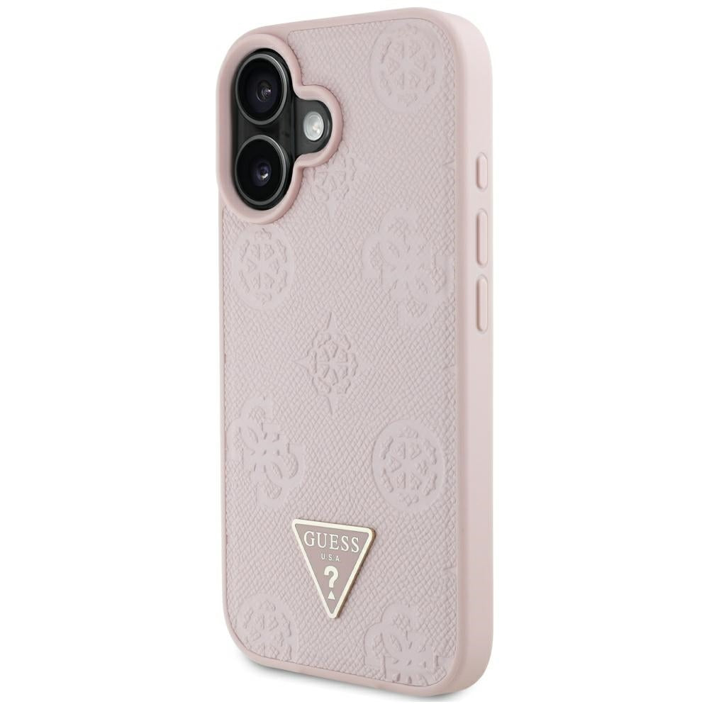 MagSafe-deksel for Apple iPhone 16, Guess, Peony Grained Hot Stamp Triangle, Rosa