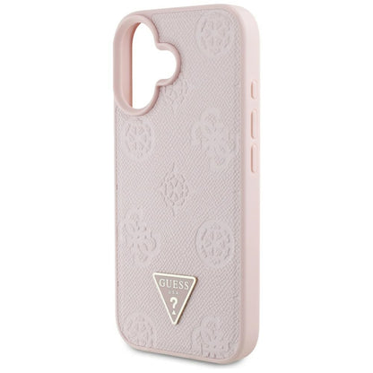 MagSafe-deksel for Apple iPhone 16, Guess, Peony Grained Hot Stamp Triangle, Rosa