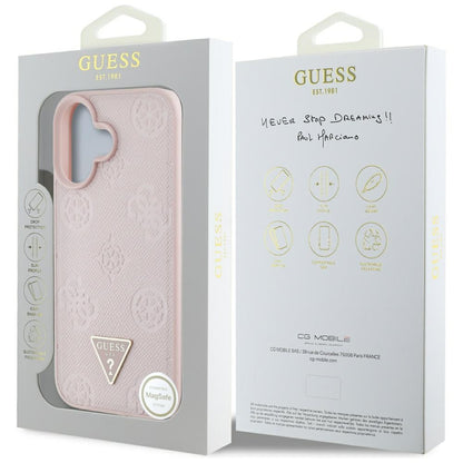 MagSafe-deksel for Apple iPhone 16, Guess, Peony Grained Hot Stamp Triangle, Rosa