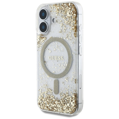 MagSafe-deksel for Apple iPhone 16, Guess, Resin Bottom Glitter, Gull