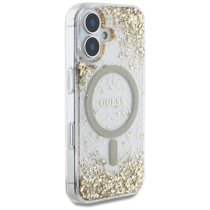 MagSafe-deksel for Apple iPhone 16, Guess, Resin Bottom Glitter, Gull
