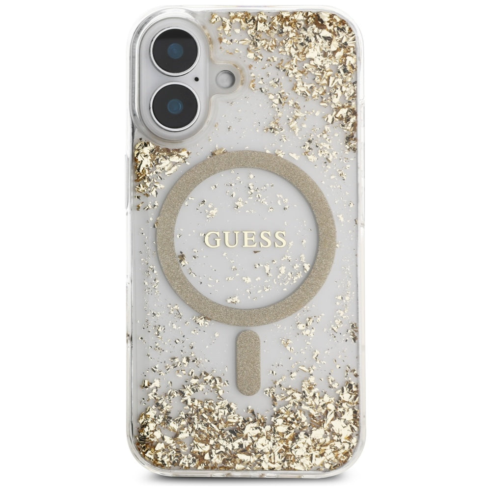 MagSafe-deksel for Apple iPhone 16, Guess, Resin Bottom Glitter, Gull