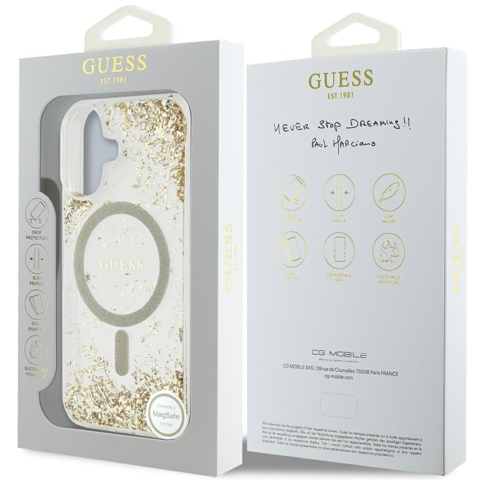 MagSafe-deksel for Apple iPhone 16, Guess, Resin Bottom Glitter, Gull