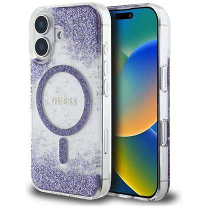 MagSafe deksel for Apple iPhone 16, Guess, Resin Bottom Glitter, Lilla