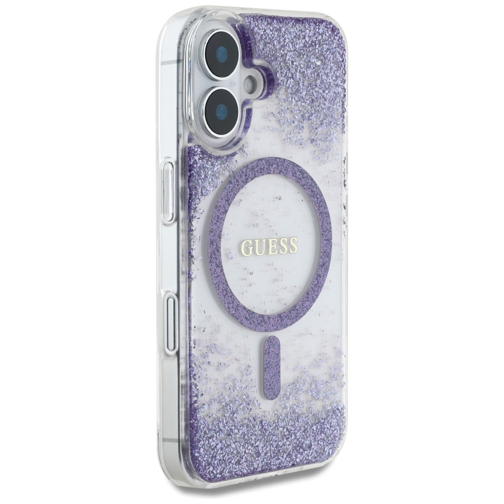MagSafe deksel for Apple iPhone 16, Guess, Resin Bottom Glitter, Lilla