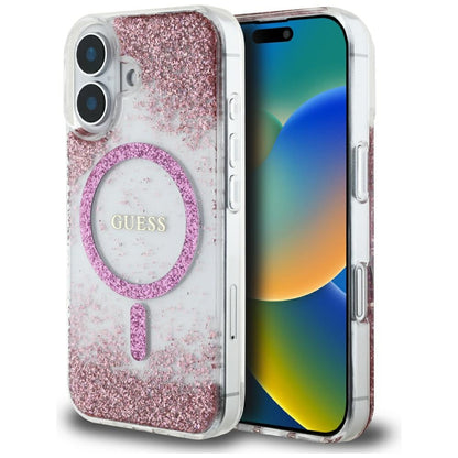 MagSafe-deksel for Apple iPhone 16, Guess, Resin Bottom Glitter, Rosa