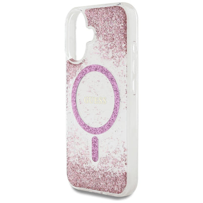 MagSafe-deksel for Apple iPhone 16, Guess, Resin Bottom Glitter, Rosa
