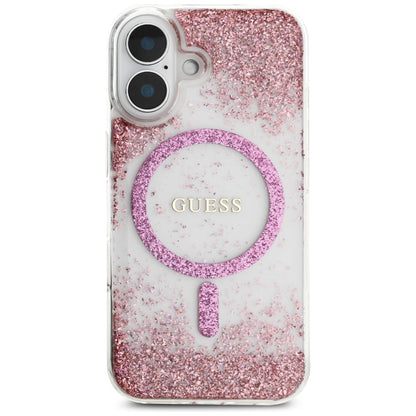 MagSafe-deksel for Apple iPhone 16, Guess, Resin Bottom Glitter, Rosa