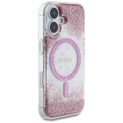 MagSafe-deksel for Apple iPhone 16, Guess, Resin Bottom Glitter, Rosa