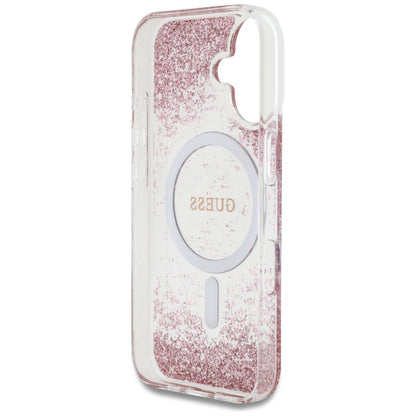 MagSafe-deksel for Apple iPhone 16, Guess, Resin Bottom Glitter, Rosa