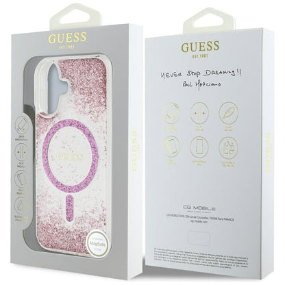 MagSafe-deksel for Apple iPhone 16, Guess, Resin Bottom Glitter, Rosa