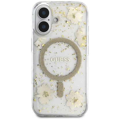MagSafe-deksel for Apple iPhone 16, Guess, Resin Flowers and Glitter, Beige