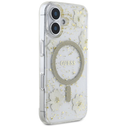 MagSafe-deksel for Apple iPhone 16, Guess, Resin Flowers and Glitter, Beige