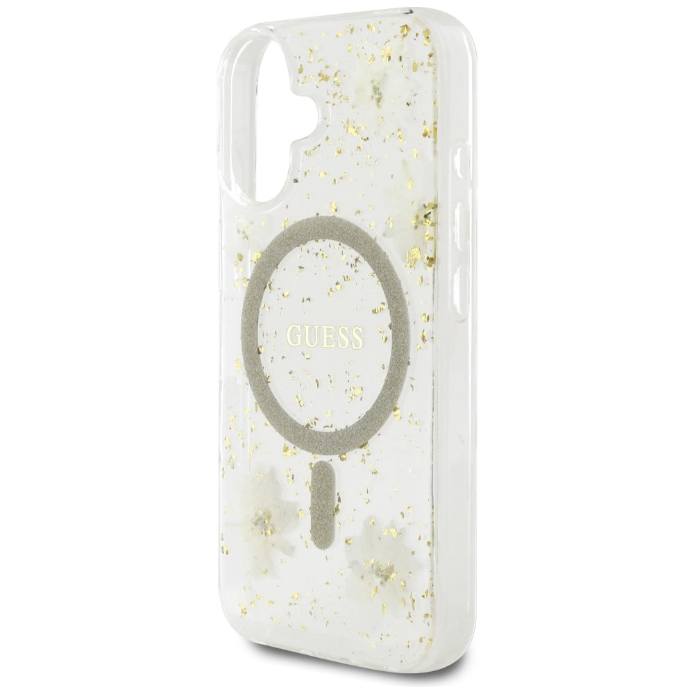 MagSafe-deksel for Apple iPhone 16, Guess, Resin Flowers and Glitter, Beige