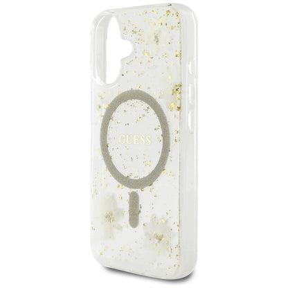 MagSafe-deksel for Apple iPhone 16, Guess, Resin Flowers and Glitter, Beige