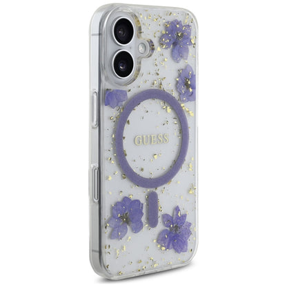 MagSafe deksel for Apple iPhone 16, Guess, Resin Flowers and Glitter, Lilla