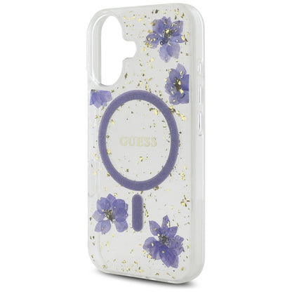 MagSafe deksel for Apple iPhone 16, Guess, Resin Flowers and Glitter, Lilla
