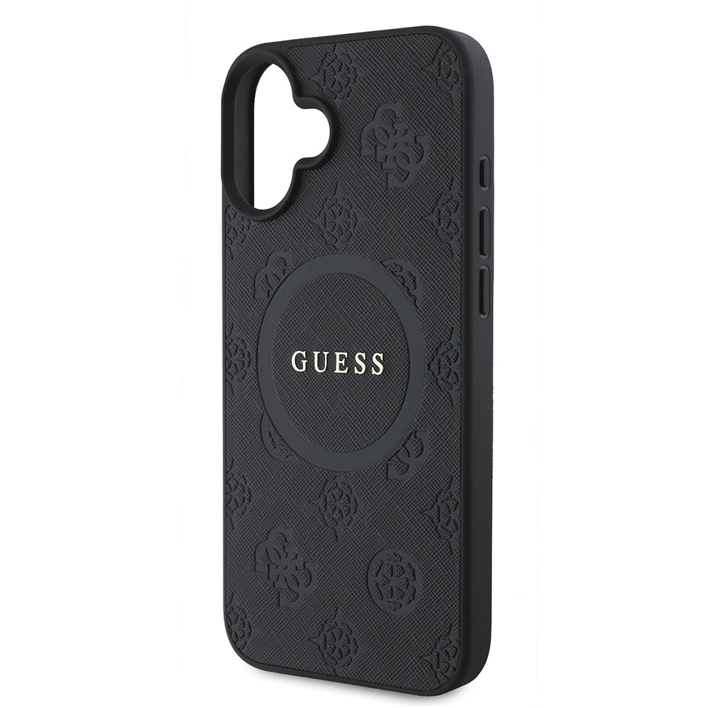 MagSafe-deksel for Apple iPhone 16, Guess, Saffiano Peony Classic Logo, Svart