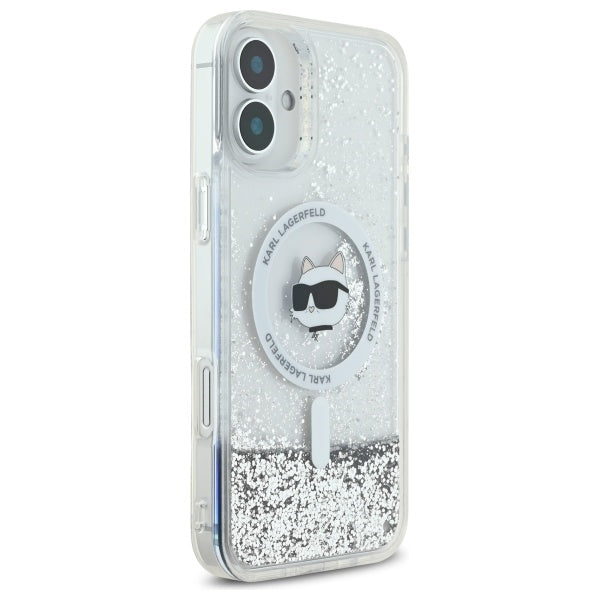 MagSafe-deksel for Apple iPhone 16, Karl Lagerfeld, Glitter Liquid Choupette Head, Gjennomsiktig