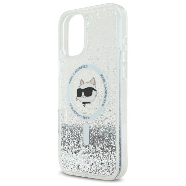 MagSafe-deksel for Apple iPhone 16, Karl Lagerfeld, Glitter Liquid Choupette Head, Gjennomsiktig