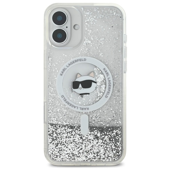 MagSafe-deksel for Apple iPhone 16, Karl Lagerfeld, Glitter Liquid Choupette Head, Gjennomsiktig