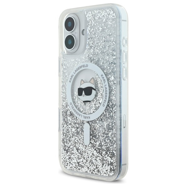 MagSafe-deksel for Apple iPhone 16, Karl Lagerfeld, Glitter Liquid Choupette Head, Gjennomsiktig