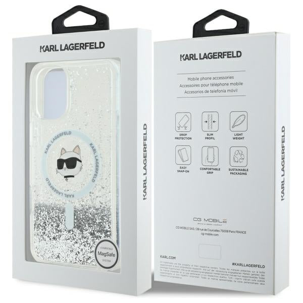 MagSafe-deksel for Apple iPhone 16, Karl Lagerfeld, Glitter Liquid Choupette Head, Gjennomsiktig