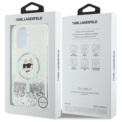 MagSafe-deksel for Apple iPhone 16, Karl Lagerfeld, Glitter Liquid Choupette Head, Gjennomsiktig