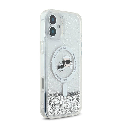 MagSafe-deksel for Apple iPhone 16, Karl Lagerfeld, Glitter Liquid Karl & Choupette's Heads, Gjennomsiktig
