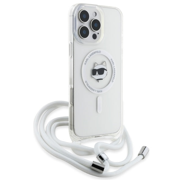 MagSafe deksel for Apple iPhone 16, Karl Lagerfeld, IML Crossbody Choupette's Head with Strap, Gjennomsiktig