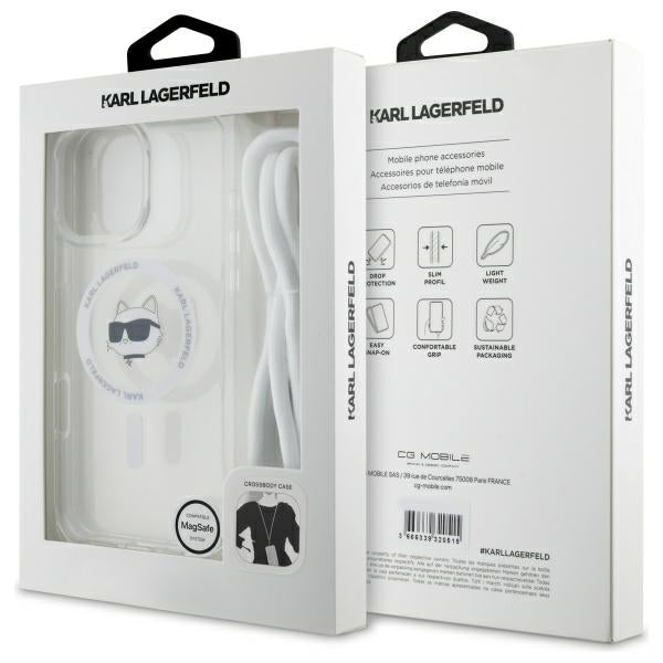 MagSafe deksel for Apple iPhone 16, Karl Lagerfeld, IML Crossbody Choupette's Head with Strap, Gjennomsiktig