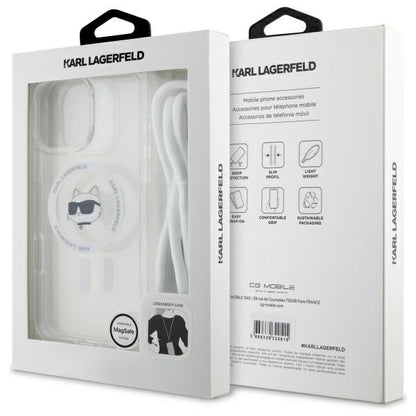 MagSafe deksel for Apple iPhone 16, Karl Lagerfeld, IML Crossbody Choupette's Head with Strap, Gjennomsiktig