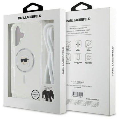 MagSafe-deksel for Apple iPhone 16, Karl Lagerfeld, IML Crossbody Karl's Head, Gjennomsiktig