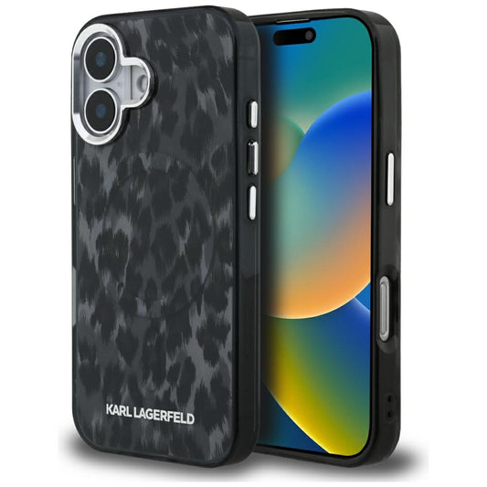 MagSafe-deksel for Apple iPhone 16, Karl Lagerfeld, IML Leopard-mønster, Svart