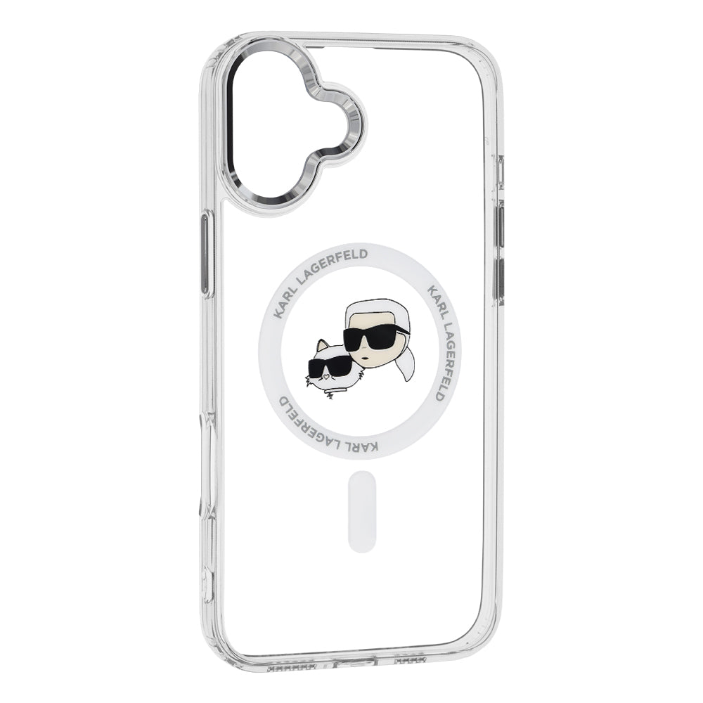 MagSafe-deksel for Apple iPhone 16, Karl Lagerfeld, IML Metal Karl & Choupette's Heads, Hvit