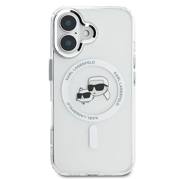 MagSafe-deksel for Apple iPhone 16, Karl Lagerfeld, IML Metal Karl & Choupette's Heads, Hvit