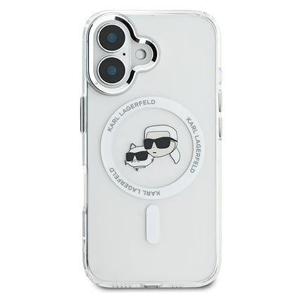 MagSafe-deksel for Apple iPhone 16, Karl Lagerfeld, IML Metal Karl & Choupette's Heads, Hvit